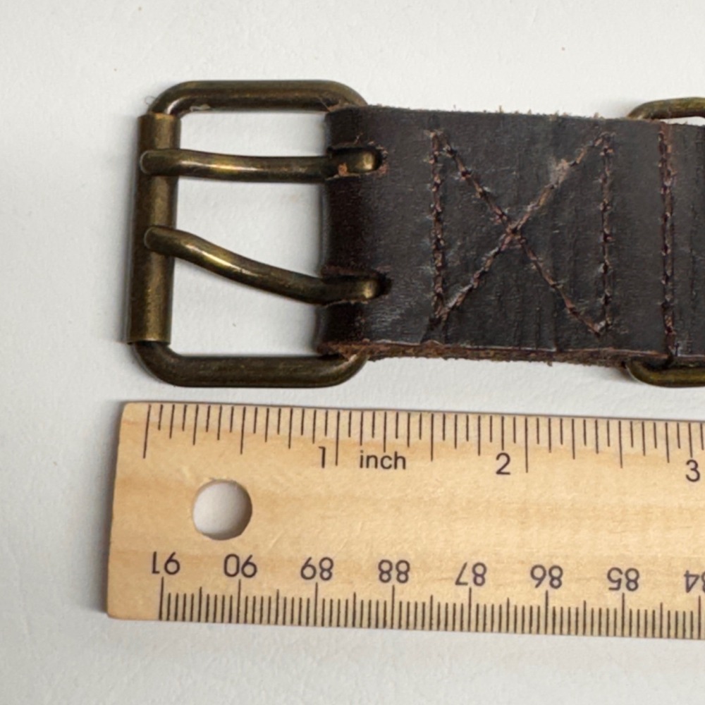 URBN Herringbone Belt Women 38 Brown Leather Tweed Dark Academia Heritage - Picture 9 of 10